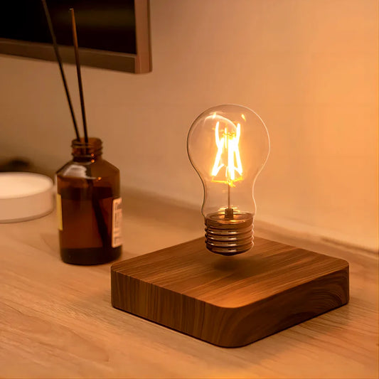 Ampoule à lévitation magnétique sur socle effet noyer