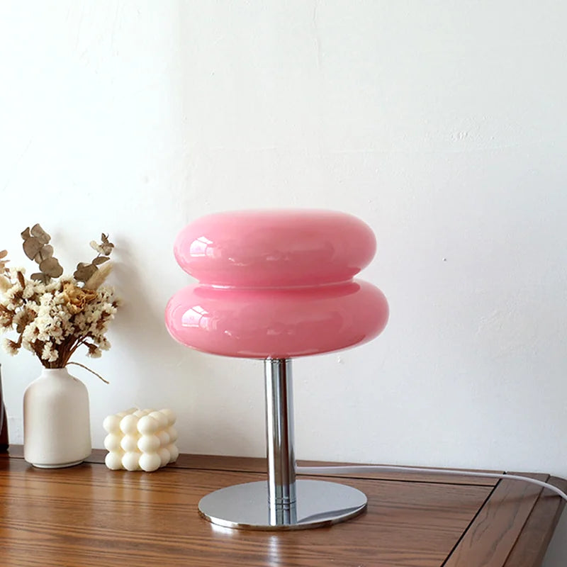 Lampe macaron en verre opalin