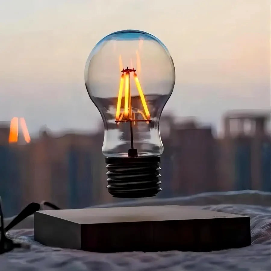 Ampoule à lévitation magnétique sur socle effet noyer