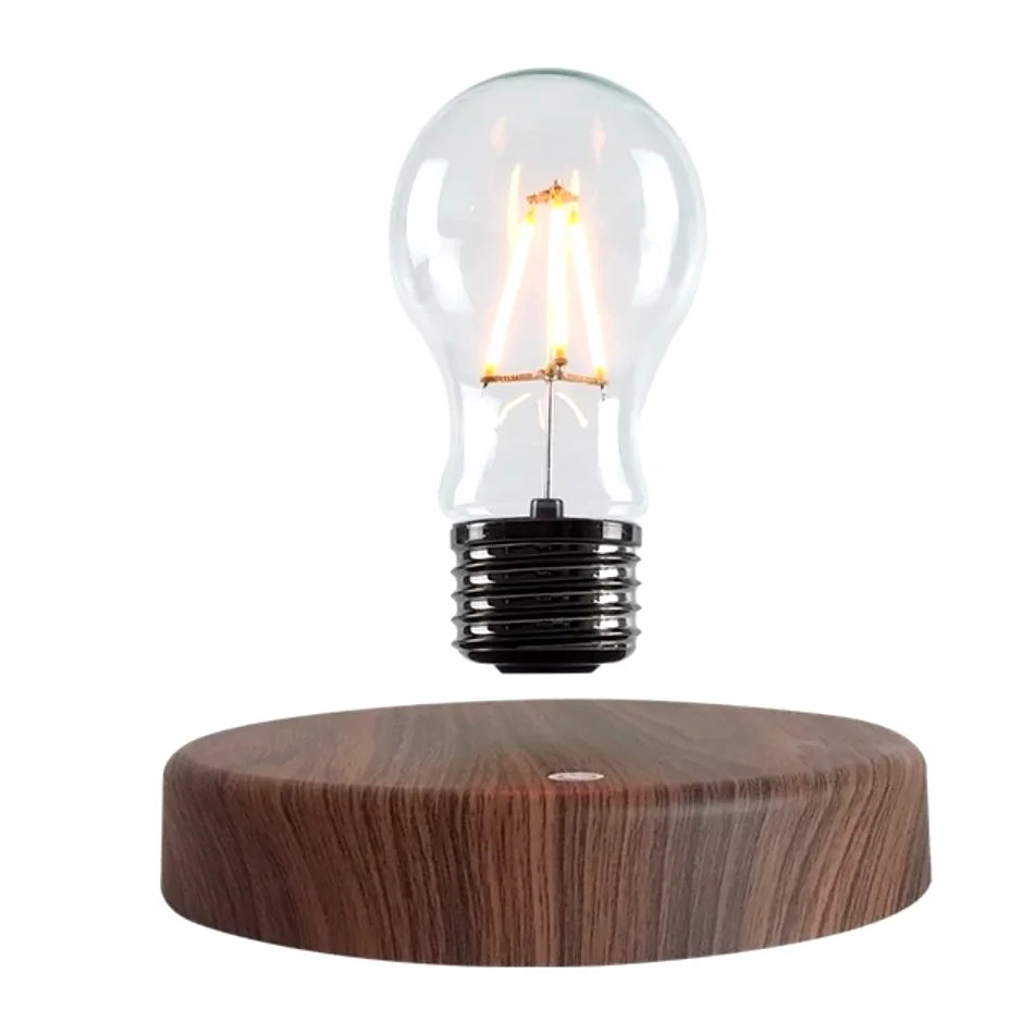 Ampoule à lévitation magnétique sur socle effet noyer