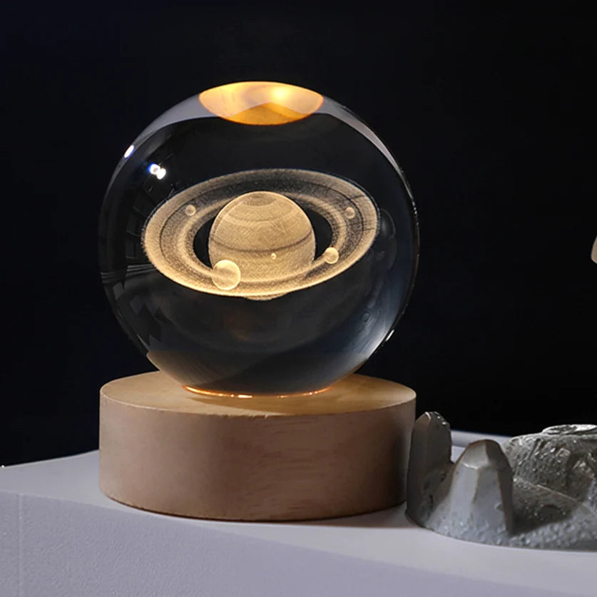 Boule de cristal lumineuse gravée en 3D