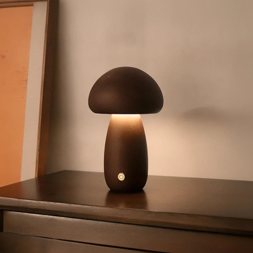 Lampe champignon en bois tactile