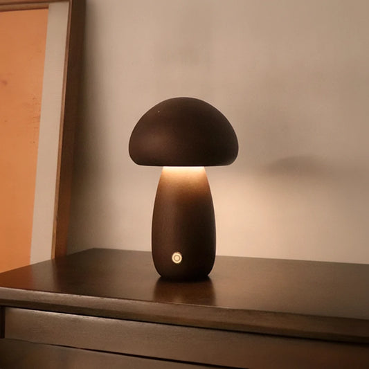 Lampe champignon en bois tactile