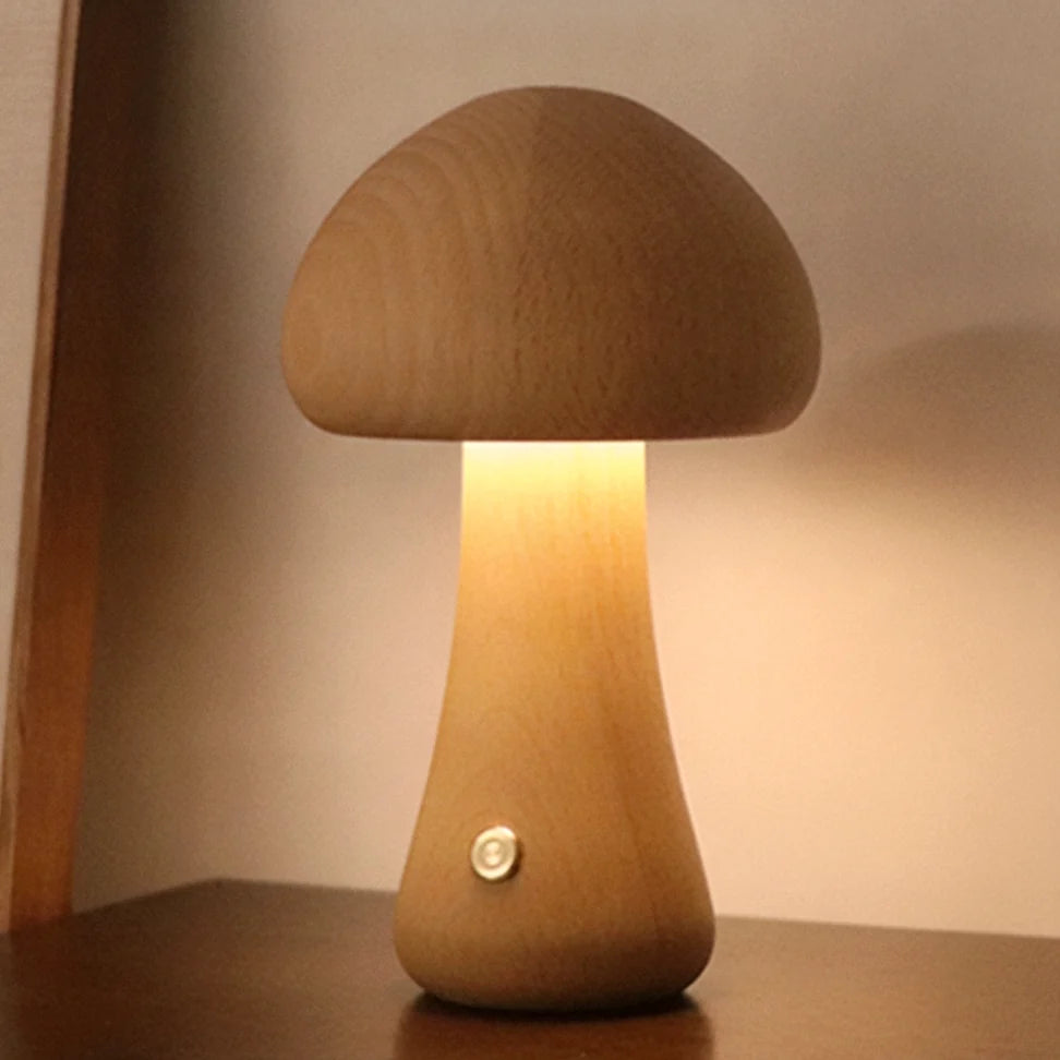 Lampe champignon en bois tactile