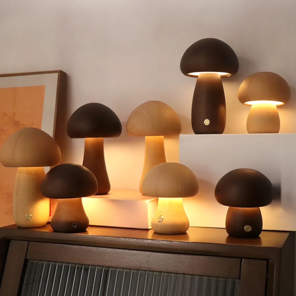 Lampe champignon en bois tactile