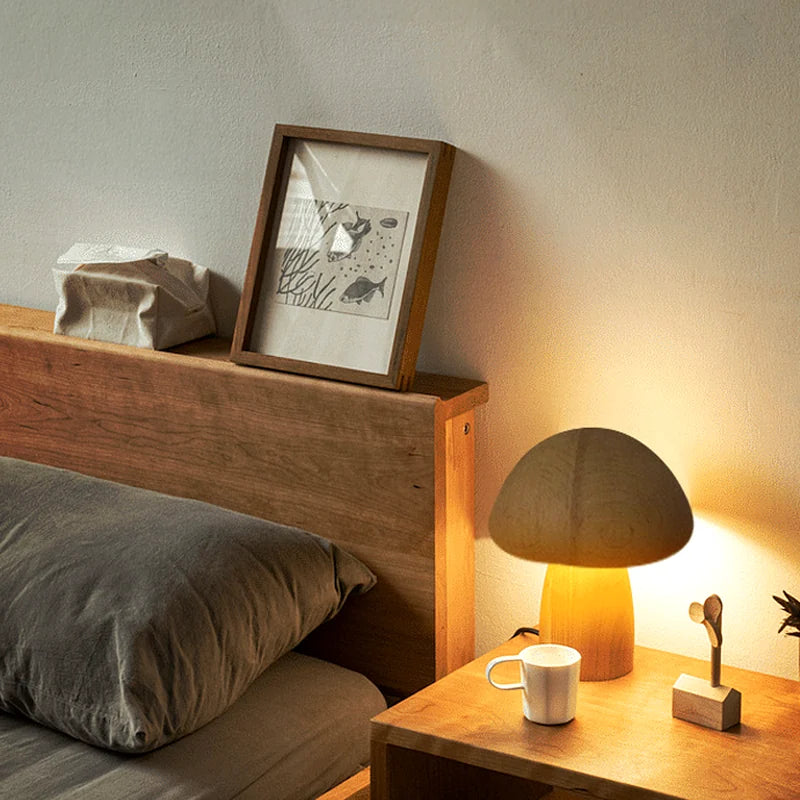 Lampe champignon en bois tactile