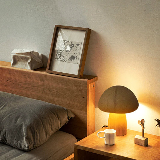 Lampe champignon en bois tactile