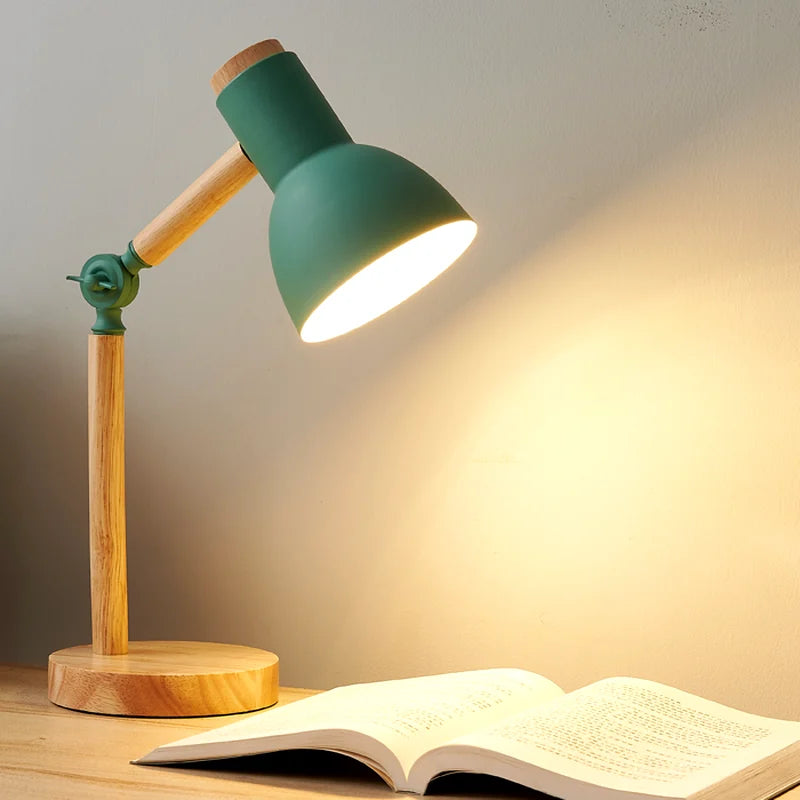 Lampe de bureau en bois orientable, style nordique